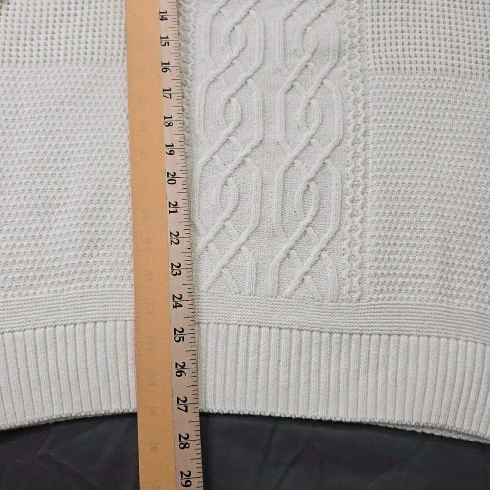 Ben Sherman Cable Knit Ivory Crew Neck Men's Sweater Size Medium